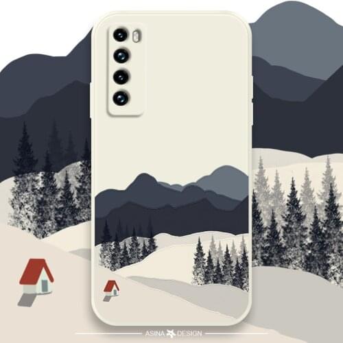 ASINA Liquid Silicone Case For Huawei Nova 7 8 6 Pro Cover Cartoon Bumper Straight Edge Cases For Nova 3 3i 4 5t 5z Scenery Capa