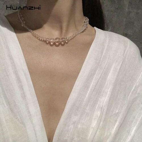 HUANZHI New Transparent Beading Choker Personality Elegant Sweet Short Chain Necklaces For Women Girls Party Jewelry Gifts