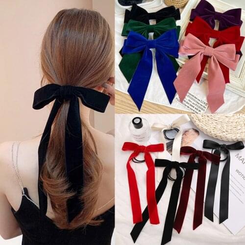 Elegant Black Valvet Bows Hair Ribbons For Women Girls Vintage Bowknot Hair Clips Barrette Hair Accessories Ponytail Holder