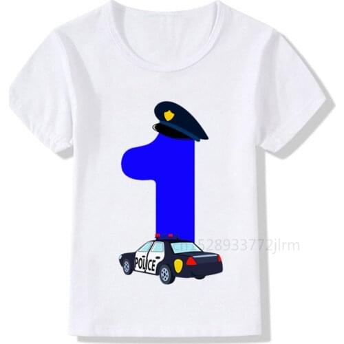 Policeman 1-9 Birthday Number Print T Shirt Children Police Car Birthday Boy T-shirts Boy&Girl Funny Gift Tshirt Present outfit