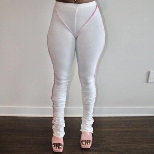 Cotton Flared Pants Bright Line Decoration High Elastic Long Ruched Trousers Womens Autumn Winter Skinny Pleated Stretchy Pants