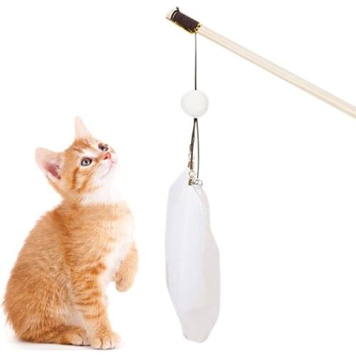 Cat Toy Pet Cat Teaser Kitten Wand Feather Interactive Teaser Wand Cat Toy Wand Ball Bell Toys for Cats