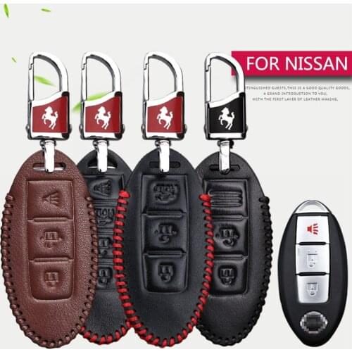 Leather Car Key Cover Case for Nissan Altima Juke Versa Armada Micra Qashqai J10 J11 Leaf Rogue T32 Trail Kicks Key Chain Holder