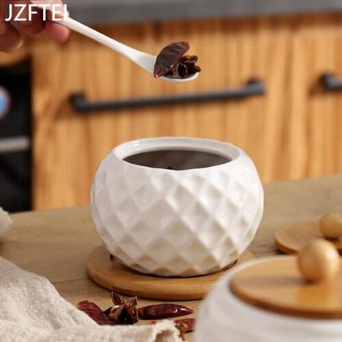 Japanese Style Creative Ceramic Unique Spice Container Jar Kitchen Storage Decorations Home With Spoon Lid