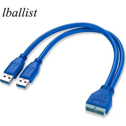 Lballist 30cm MotherBoard 20Pin Male/Female to Dual USB 3.0 Male Cable Foil+Braided Shielded