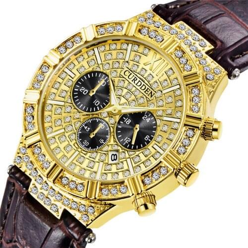 Cool CURDDEN Brand Men Watches Women Fashion Leather Band Diamond Date Gold Quartz Vintage Watch Relogio Masculino Feminino 2021
