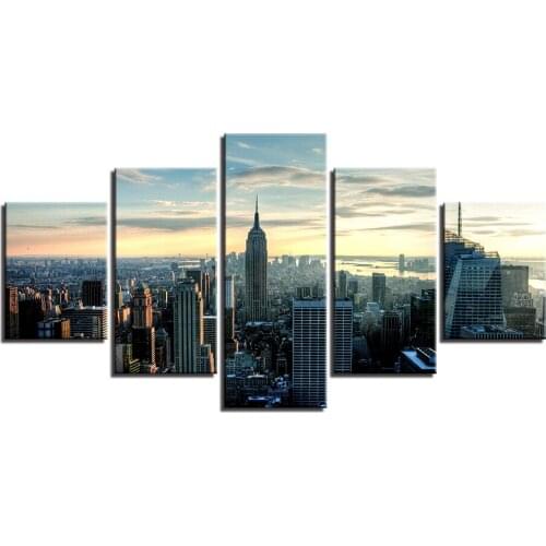Modular Wall Art Canvas Paintings Home Decor 5 Pieces New York City Building Pictures HD Prints Poster For Living Room Framework