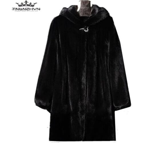 Tnlnzhyn 2019 New Fashion Faux Fur Coat Women Winter Medium Long Luxury Warm Fur Coats Female Hooded Jacket Overcoat S-5XL Y520