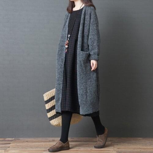 2020 New Autumn Winter Loose Thin Large Size Womens Clothing Fashion Long-sleeved Long Cardigan Sweater Women Coats