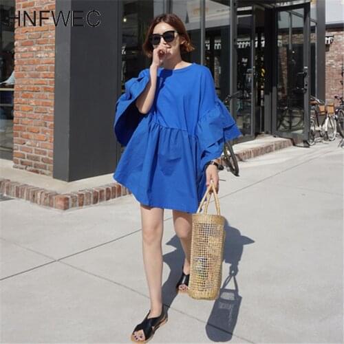 2020 new spring summer high street large size womens clothes Loose Lantern Sleeve oversize korean new long shirt V478