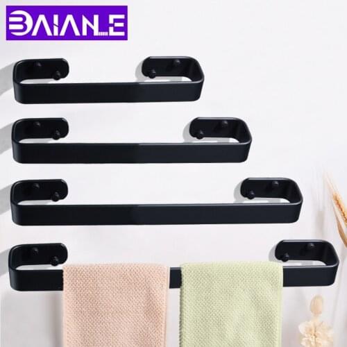 Single Towel Bar Black Towel Holder Aluminum Wall Mounted Washroom Towel Rack Hanging Holder Storage Shelf Bathroom Accessories