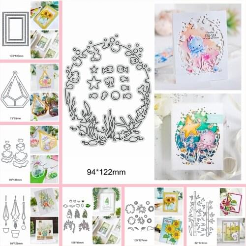 Ocean Flower Seaweed Square Frame Layered Bamboo Basket Metal Cutting Dies Make Cards DIY Handcraft Adornment Scrapbook Hot Sale