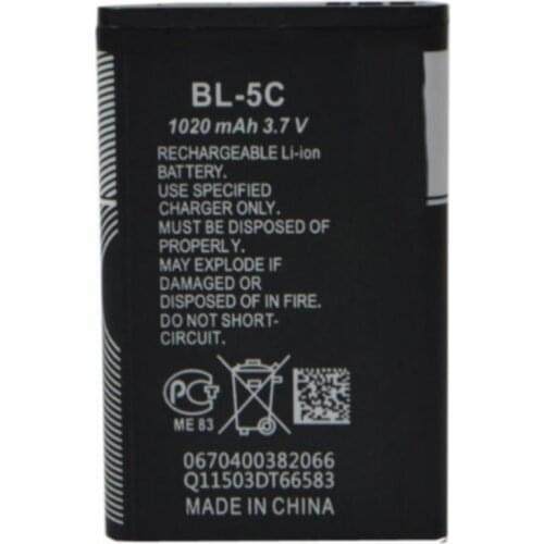 BL-5C Original battery 1020mah for Nokia C2-06 C2-00 X2-01 1100 6600 6230 5130 2310 3100 6030 3120 3650 6263 761 Cellphone