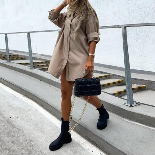 Autumn Office Long Sleeve White Shirt Dress Single Breasted Women Irregular Casual Dress 2021 New Short Loose Blue Dress Female