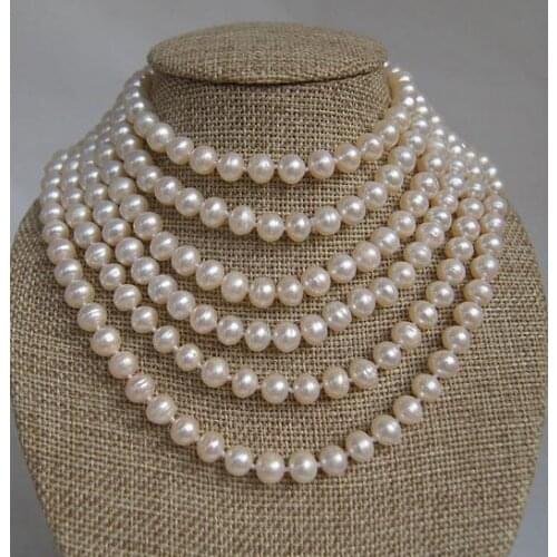 Unique Pearls jewellery Store 200cm Long Pearl Necklace White Color 8mm Round Genuine Freshwater Pearl Necklace