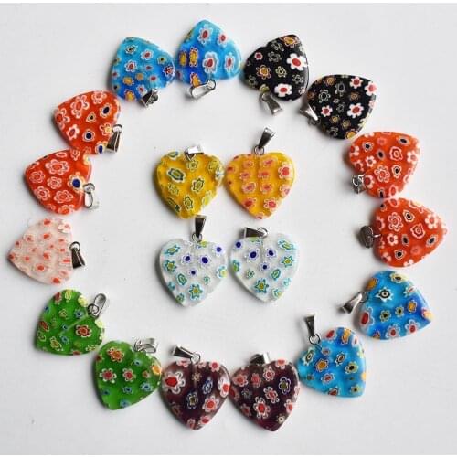 Fashion mixed colors heart flower lampwork glazed glass pendant little charm pendant for necklace DIY jewelry making 30pcs