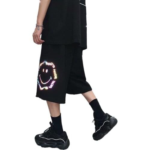 Summer Korean Fashion Casual Hip-hop Mens Shorts Streetwear Basketball Smiley Graphic Print Shorts Hawaii Beach Shorts Male