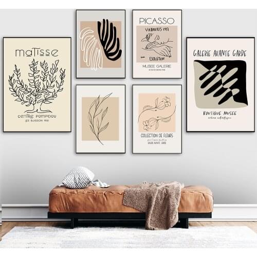 Nordic Retro Matisse Picasso Canvas Poster Print Abstract Plant Leaves Painting Wall Art Pictures Livingroom Interior Home Decor