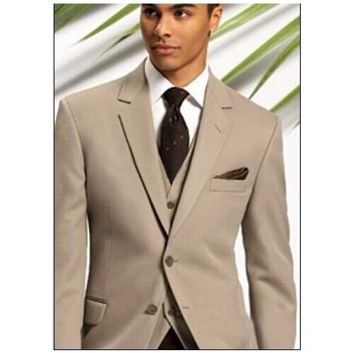 Custom Made High Quality Light Beige Groom Tuxedo,Bespoke Beige Wedding/Business/Formal Suits For Men (Jacket+Pants+Tie)
