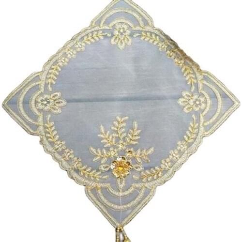 Modern lace beads gold place table mat cloth pad embroidery cup mug drink doily dining tea dish coaster fabric placemat kitchen