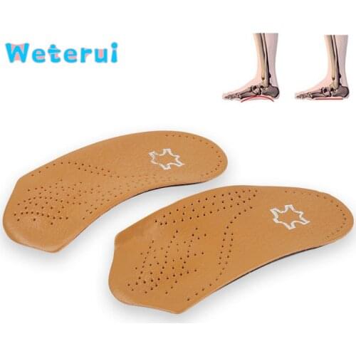 3/4 Men Women Arch Support Leather Insert Pad Orthopedic Insoles Flat Foot Corrector Orthotics Sole Pad Heel Pain Spur Relief