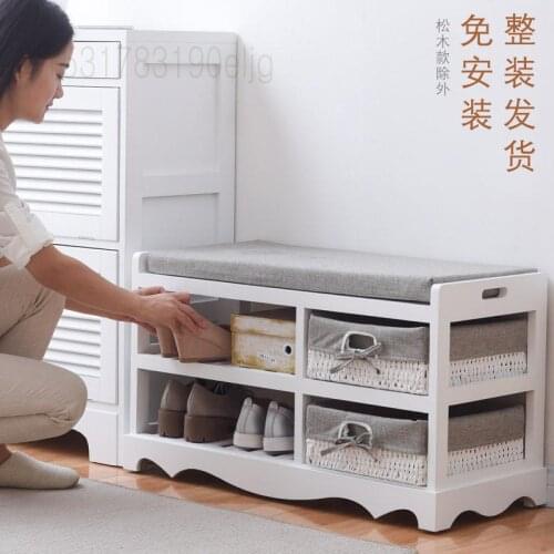 Solid Wood Shoe Changing Stool Home Shoe Rack Wearing Shoe Stool Door Storage Storage Stool Multifunctional Porch Stool Seatable