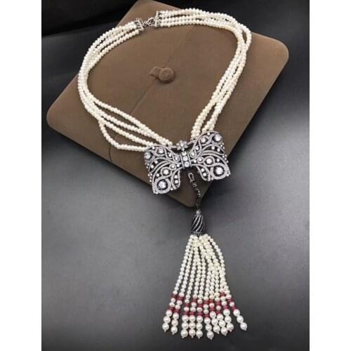 Wow! 4rows freshwater pearl near round 6-7mm necklace 18" nature wholesale bead discount gift