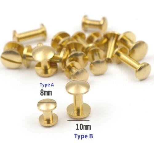 10PCS/LOT Pure Brass Chicago Screws Arc head screw Belt Leather Craft Nail Brass Solid Rivets Slotted on bottom Stud in button