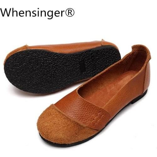 Whensinger - 2017 New Arrival Woman Shoes Slip On Ladies Brand Flats Genuine Leather Style 2 Colors D1611
