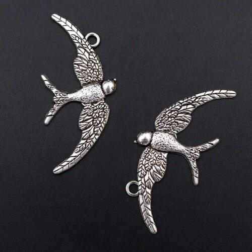 WKOUD 10pc Silver Plated Swallow Charm Alloy Pendant Vintage Necklace Bracelet DIY Metal Jewelry Handmade Accessories 45*19mm