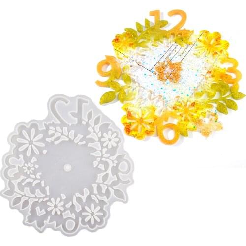 DIY Epoxy Resin Mold Clock Mold Handmade Material Size Flower Clock Mirror Silicone Mold For Indoor Decoration