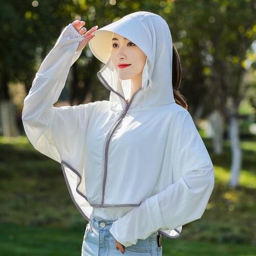 Womens sun protection hat ice silk sun protection clothing summer sun hat outdoor sun protection shirt short coat UV protection
