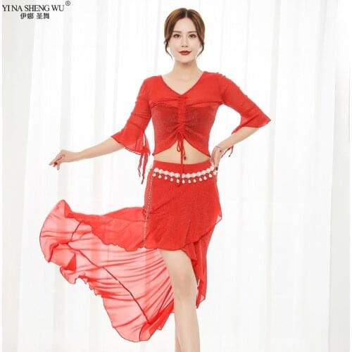 Women New Belly Dance Set New Oriental Dance Bellydance costume Dance Competition Costume Top+Skirt 2pcs 4 Colors Free Delivery