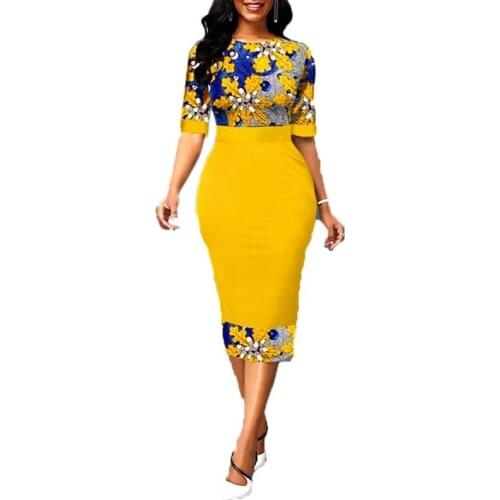 Autumn Summer Dress Women 2021 Casual Slim Patchwork Office Pencil Bodycon Dresses Elegant Sexy Floral Print Long Party Dress