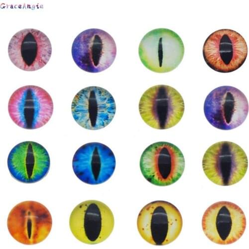 GraceAngie 12pcs 35mm Glass Pupil Dragon Cat Eye Cameo Mix Color Animal Eye for Doll Making Craft Jewelry DIY Findings