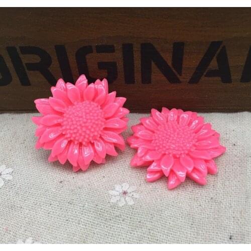 5pcs 35mm White/Bright Pink Resin Sunflower Cabochons Flatback Embellishments Phone Decorations Scrapbooking DIY Crafts