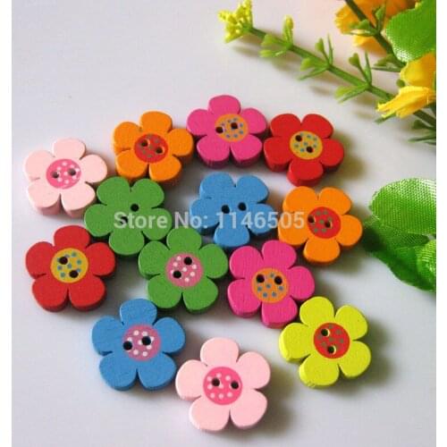 50pcs/Lot 20mm Assorted Bright Mix Colors Colorful Wood Flower Sewing Button Fashion Buttons For craft Scrapbooking accessories