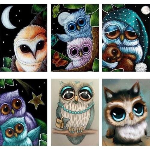 5D Diy Crystal Diamond Embroidery Owl Diamond Painting Cartoon Special Shaped Full Square Lovely Owl Diamond Mosaic Photos Er018