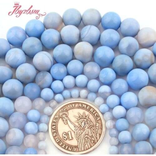 6/8/10mm Round Beads Ball Smooth Skyblue Agates Loose Natural Stone Beads For Jewelry Making DIY Necklace Bracelet Strand 15"