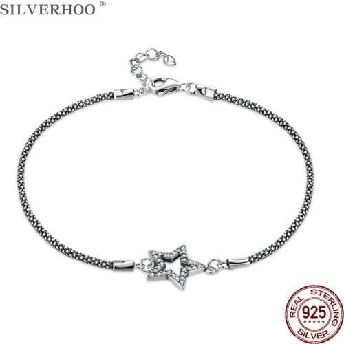 SILVERHOO 925 Sterling Silver Bracelet For Women Shining Star Vintage Charm Bracelets Fine Jewelry Anniversary To Girlfriend