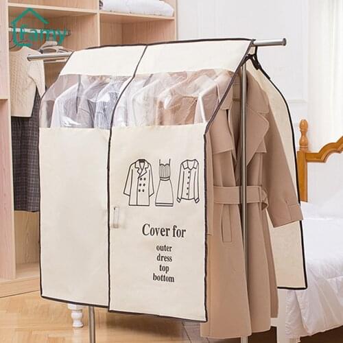 Dust Clothes Cover Clothes Storage Garment Bags Non-woven Fabric PVC Visible Window Dustproof Jacket Hanging Organizer Cover
