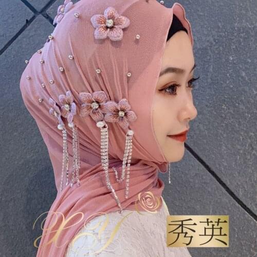 Floral Appliques Moslem Women Shoulder Shawls Hijab Brides Scarf