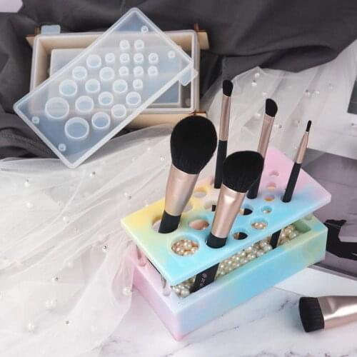 DIY Makeup Storage Box Resin Mold UV Epoxy Resin Casting Mold Cosmetic Brush Storage Rack Jewelry Tools Resin Craft