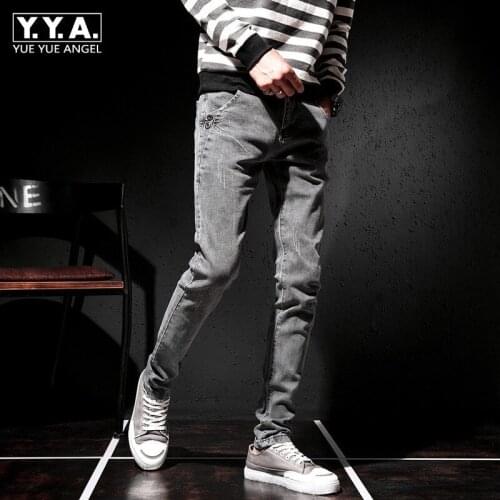 Autumn Pencil Jeans Men 2020 New High Street Elastic Slim Trousers Male Teenager Casual Biker Denim Pants Pockets Gray 27-36