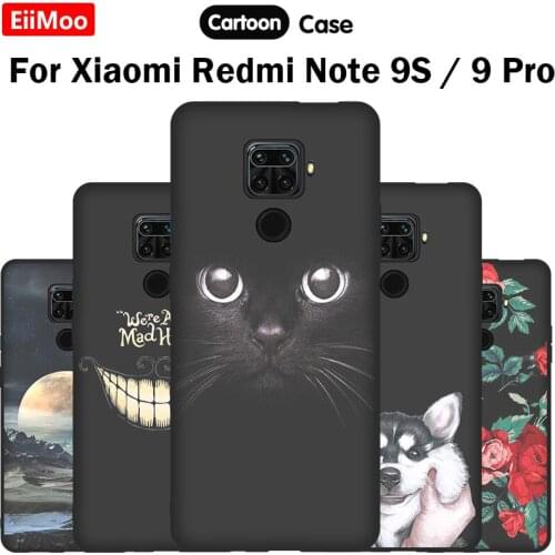 EiiMoo Soft Cover For Xiaomi Redmi Note 9 Pro Phone Case Cartoon Silicone TPU Black Cover For Xiaomi Redmi Note 9S Coque Cases