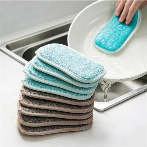 4Pcs Double Sided Scouring Pad Reusable Cleaning Magic Sponge Cloth Kitchen Cleaning Tools Wipers Dish Towels Kitchen Items U3