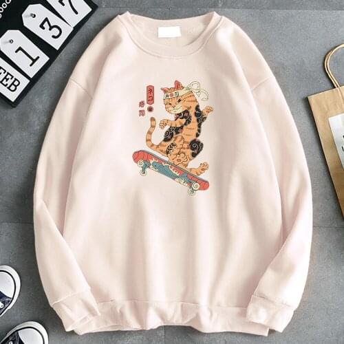 Hoodies Cool Catana Play Skateboard Ukiyoe Print Male Hoody Coldproof Vogue Men Sweatshirt Loose Vintage Hoodie Casual Clothing