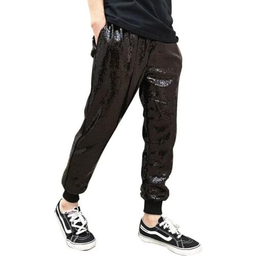 Men Sequins Loose Casual Harem Pant Joggers Sweatpants Male Streetwear Punk Gothic Trousers Dancer Hip Hop Stage Clothing