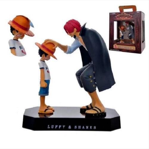 Classic Anime Character One Piece Red Hair Shanks Luffy Touching His Head Model Decoration Figure Boxed Model Christmas Toys