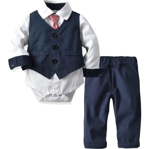 Gentlemans Suit Boy Baby Wedding Party Birthday Clothes Autumn Winter Outfit Set Fashion Toddler Boy Clothes for Photo Shoot